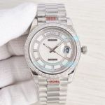 Copy Rolex Presidential Day Date II SS White Dial Diamond Bezel Watch 41MM